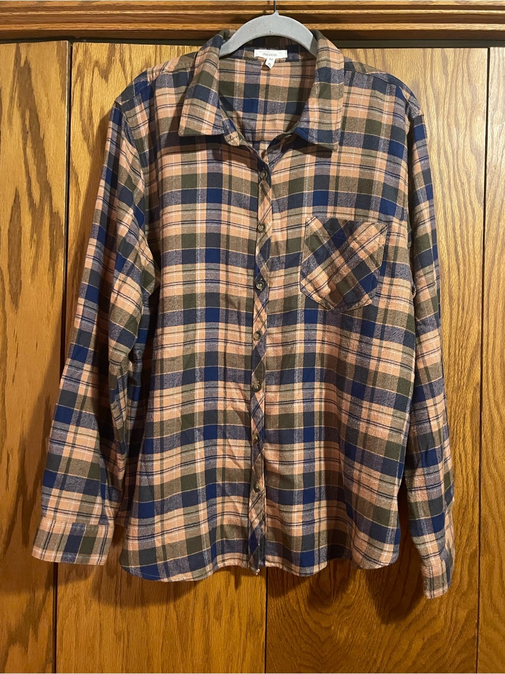 Maurices Navy and Tan Plaid Button-Down Shirt